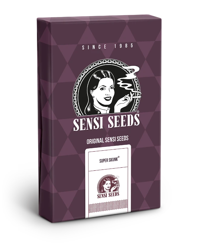 Super Skunk feminisierte Hanfsamen von Sensi Seeds in die originale Verpackung