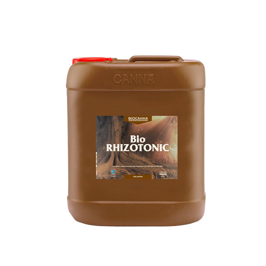 BIOCANNA Bio Rhizotonic Bio-Dünger von der Marke BIOCANNA. Das Produkt ist in einem braunen Kunststoffbehälter vor einem weißen Hintergrund.