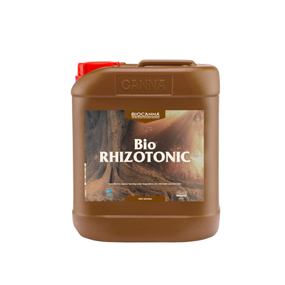 BIOCANNA Bio Rhizotonic Bio-Dünger von der Marke BIOCANNA. Das Produkt ist in einem braunen Kunststoffbehälter vor einem weißen Hintergrund.