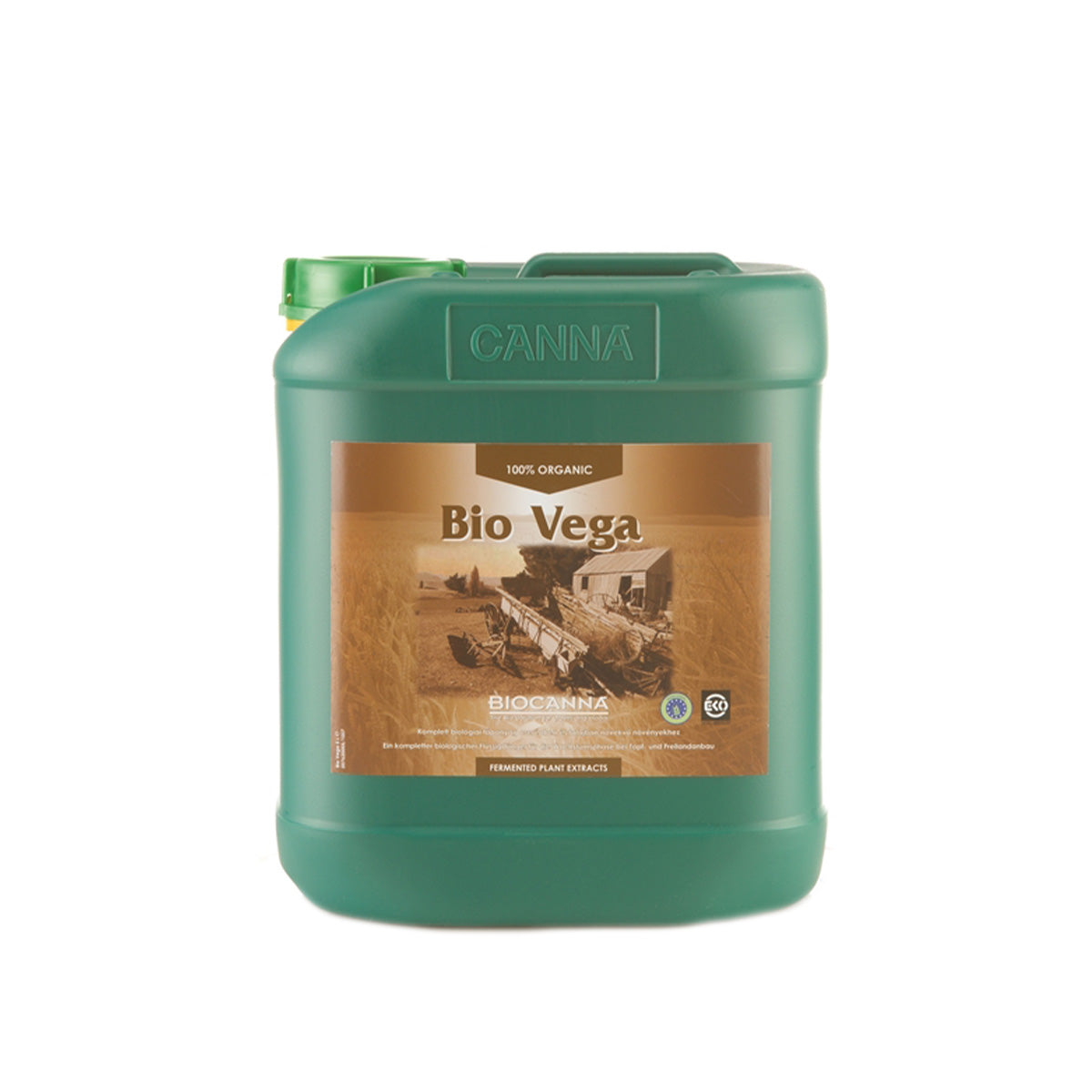 BIOCANNA Bio Vega Bio-Dünger von der Marke BIOCANNA. Das Produkt ist in einem grünen Kunststoffbehälter vor einem weißen Hintergrund.