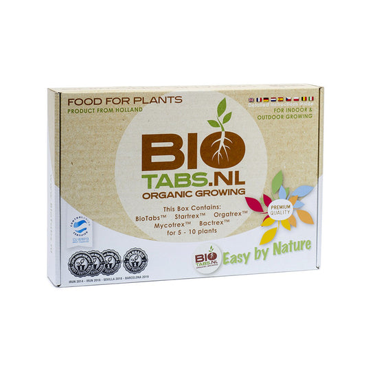 Produkt der Marke Bio Tabs. Starterpack in einer Kartonverpackung mit Informationen zum Produkt und zur Marke.