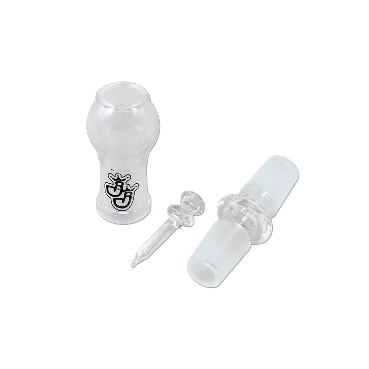 Adapter für das ölige Rauchen von Cannabis. Das Produkt ist von der Marke Jelly Joker und besteht aus transparentem Borosilikatglas.