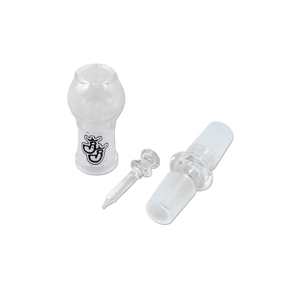 Adapter für das ölige Rauchen von Cannabis. Das Produkt ist von der Marke Jelly Joker und besteht aus transparentem Borosilikatglas.