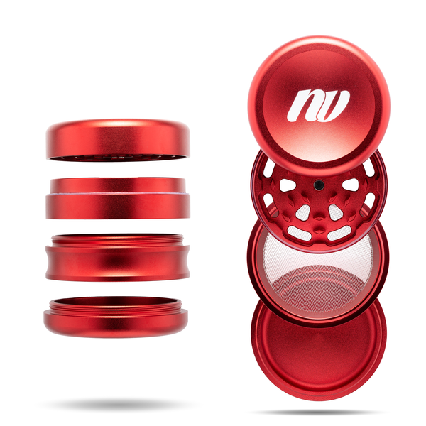 Grinder von der Marke NV, Modell Diamond, vierteilig und 40 Millimeter Durchmesser. In der Farbe rot.