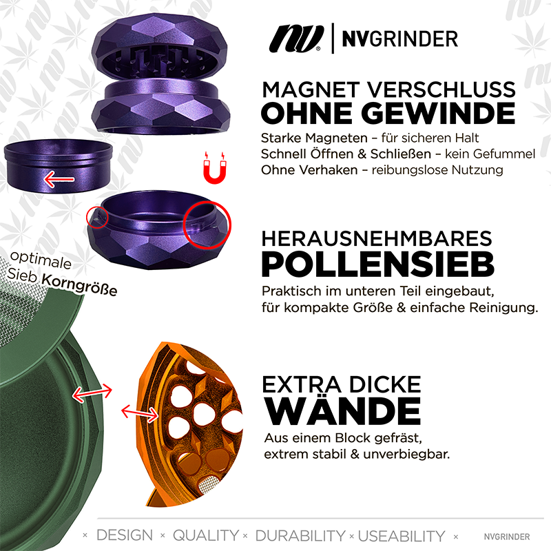 Beschreibung der NV Grinder mit Magnet Verschluss