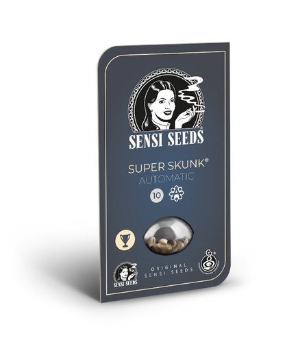 Super Skunk Automatic Cannabis Seeds von Sensi Seeds in die Verpackung